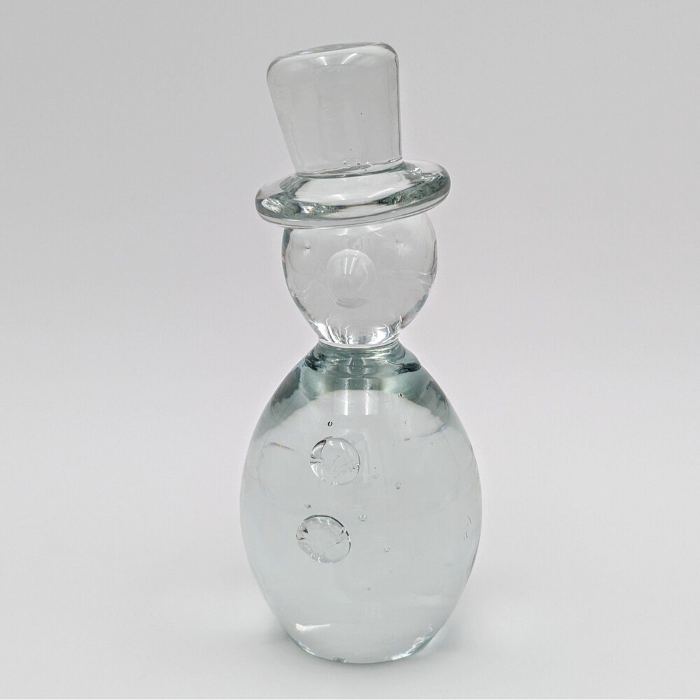Vintage Blenko Glass Snowman 6.25" Crystal Clear Figurine Paperweight 711A 76A